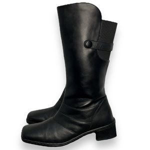 EUC Josef Seibel Black Leather Mid Calf Boots Women's size 41 Square Toe